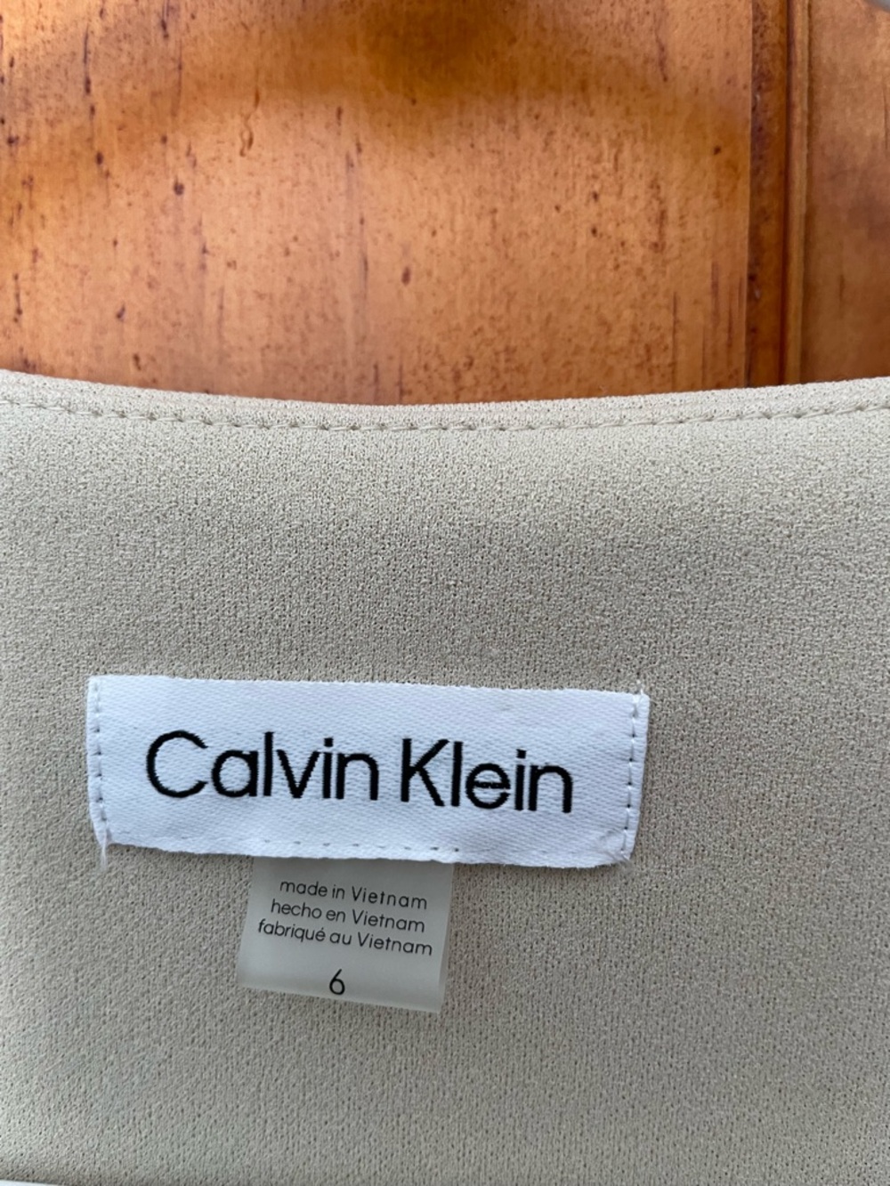 Calvin Klein Sleeveless Double-Breasted Belted Midi Dress in Beige - Picture 2 of 4